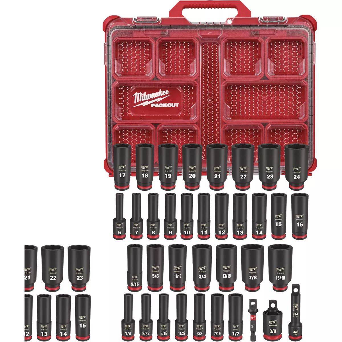 Milwaukee SHOCKWAVE Standard/Metric 3/8 In. Drive 6-Point Deep Impact Driver Set with PACKOUT Organizer (36-Piece) - photo 5