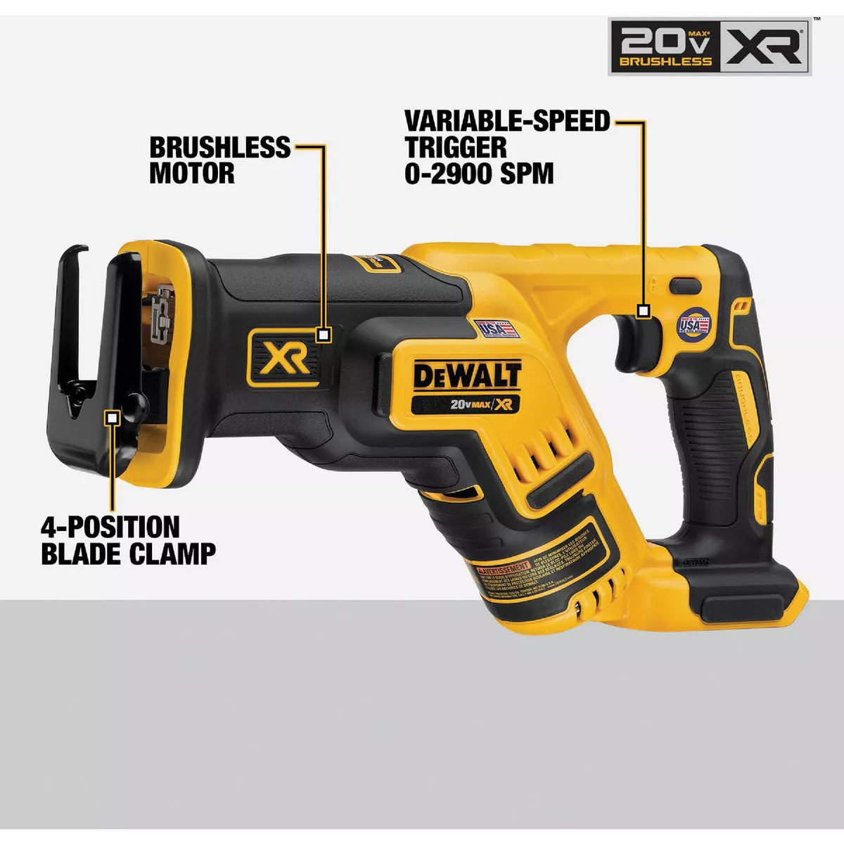 DEWALT 20V MAX XR 4-Tool Brushless Cordless Hammer Drill, Impact Driver, Reciprocating Saw & Work Light Combo Kit with (2) 5.0 Ah Batteries & Charger - photo 4