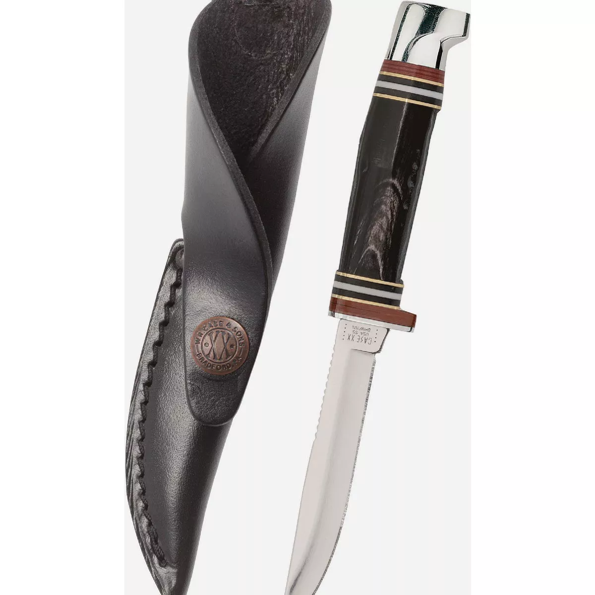 Case 4-3/4 In. Buffalo Horn Fixed Clip Blade Knife with Leather Sheath