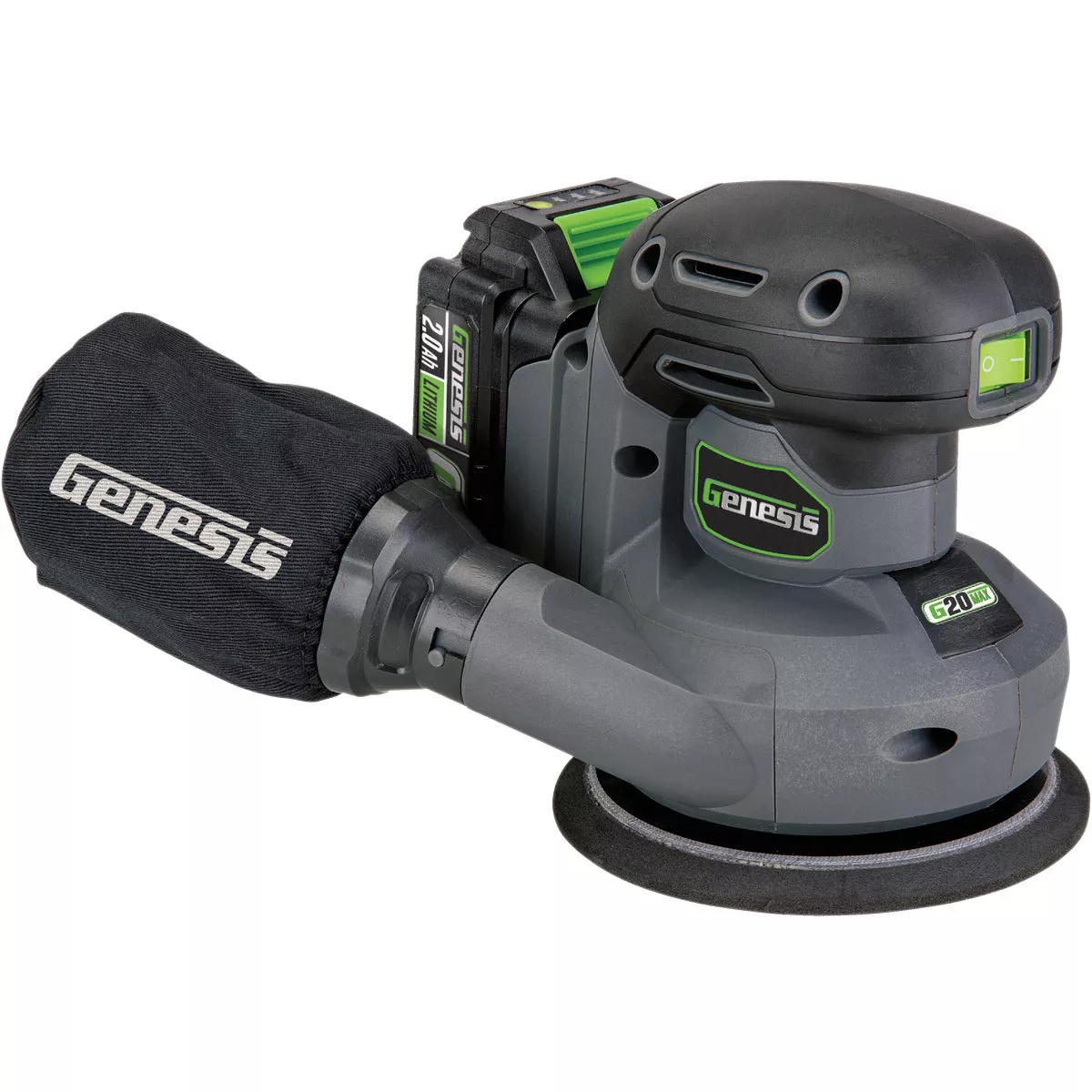 Genesis 20 Volt 5 In. Cordless Random Orbit Sander Kit with 2.0 Ah Battery & Charger