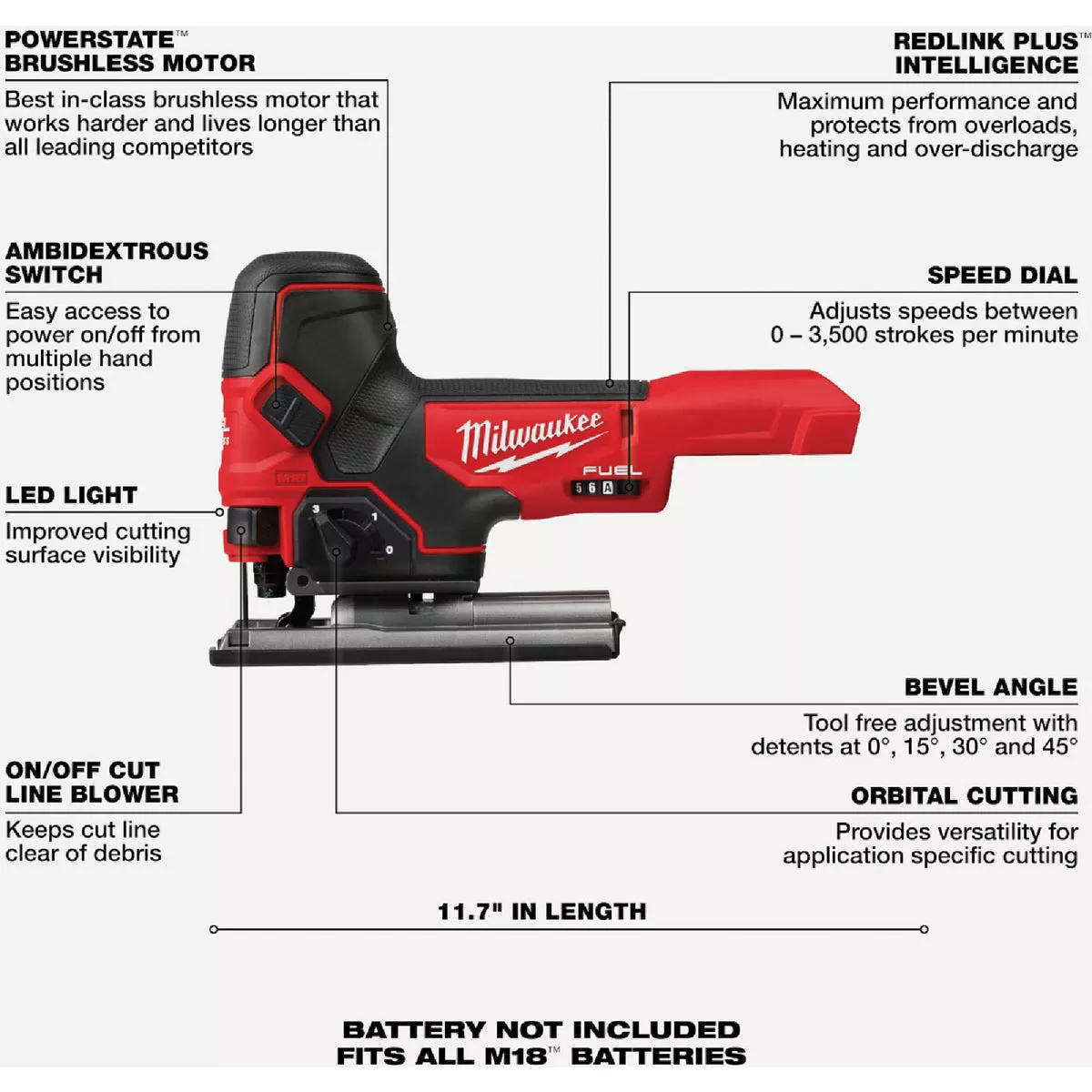 Milwaukee M18 FUEL Brushless Barrel Grip Cordless Jig Saw (Tool Only) - photo 3