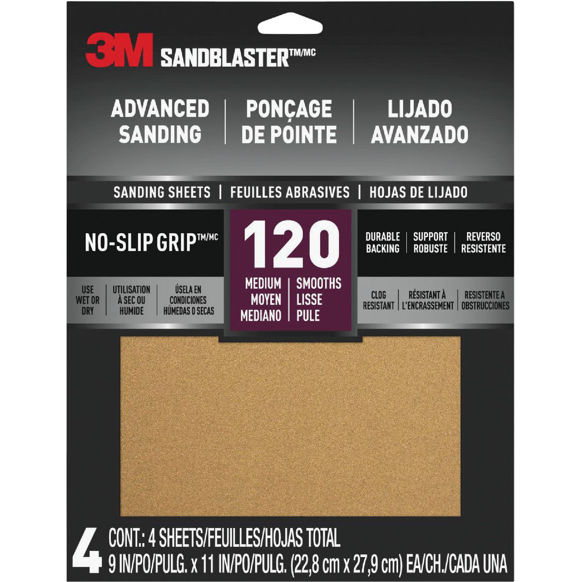 3M SandBlaster No Slip Grip Backing 9 In. x 11 In. 120 Grit Medium