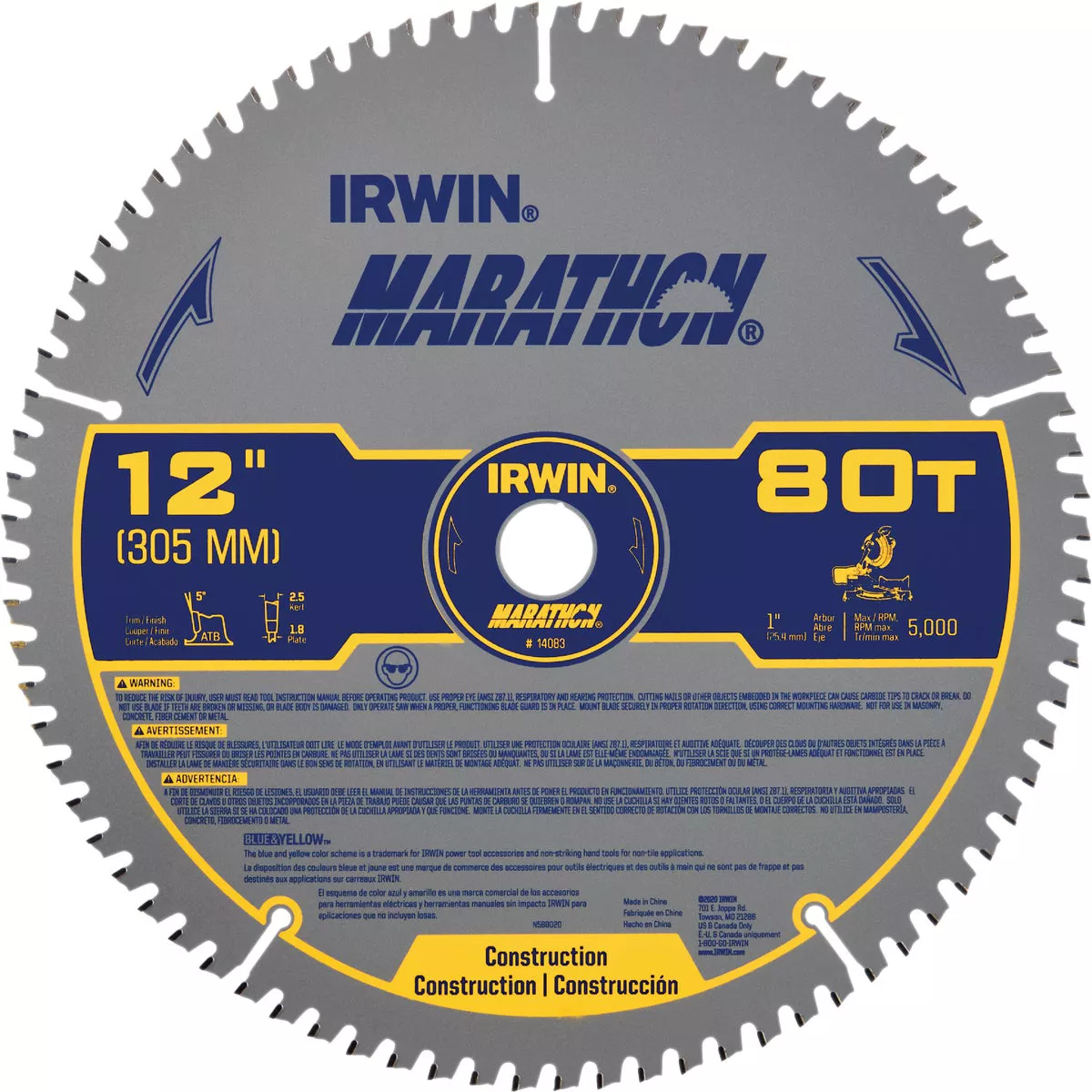 Irwin Marathon 12 In. 80-Tooth Trim/Finish Circular Saw Blade