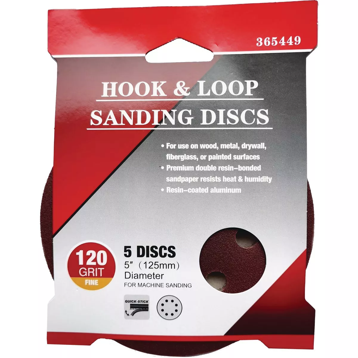 5 In. 120-Grit 8-Hole Pattern Vented Sanding Disc with Hook & Loop ...