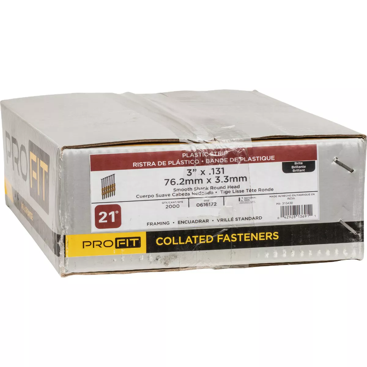 Pro-Fit 3 In. x 0.131 In. 21 Degree Plastic Strip Round Head Smooth Shank Brite Framing Stick Nails (2000 Ct.) - photo 2