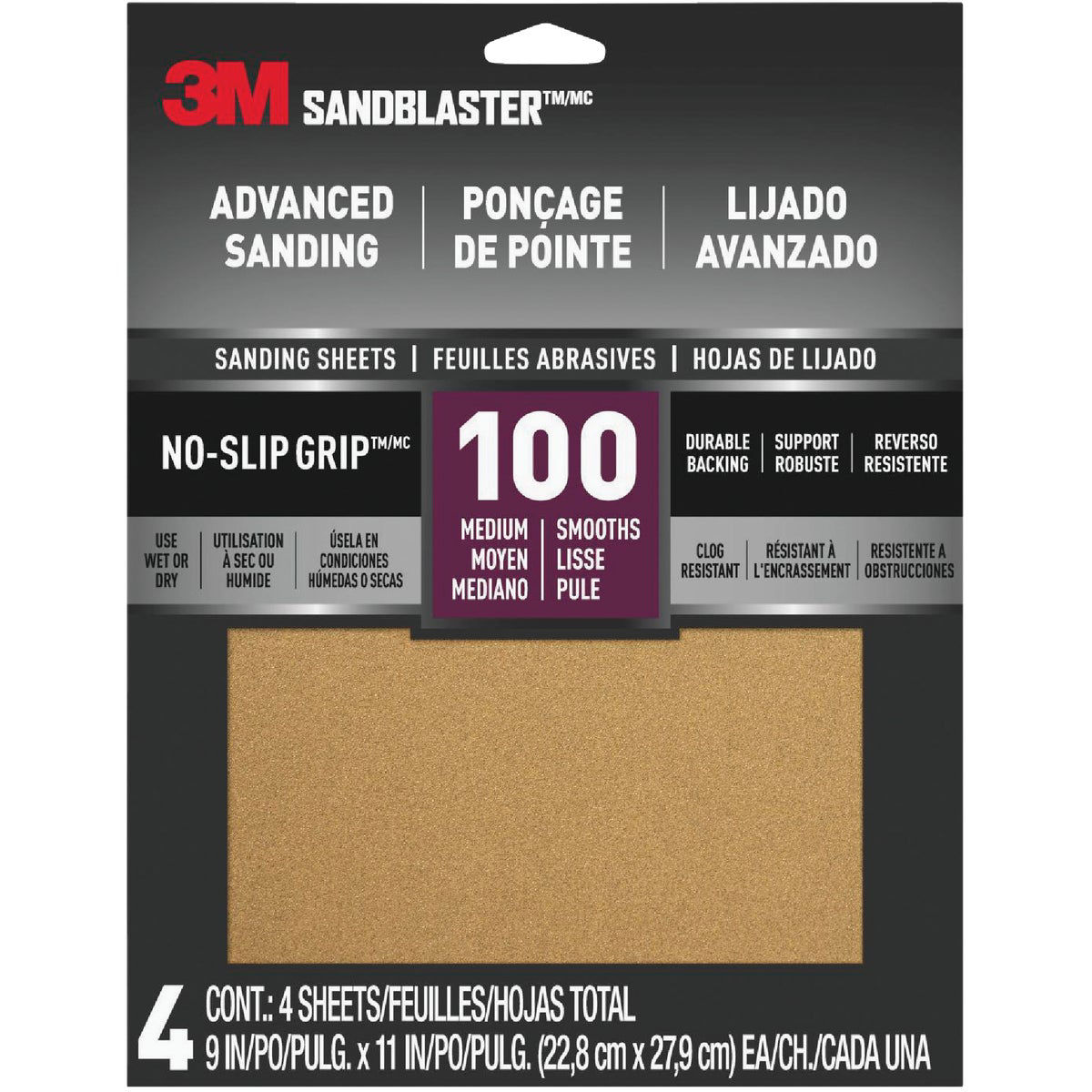 3M SandBlaster No Slip Grip Backing 9 In. x 11 In. 100 Grit Medium