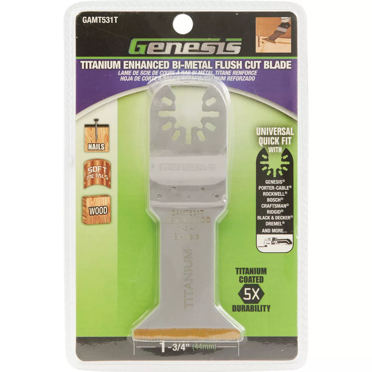 Genesis 1-3/4 In. Titanium Coated Bi-Metal Flush Cut Oscillating Blade - photo 2