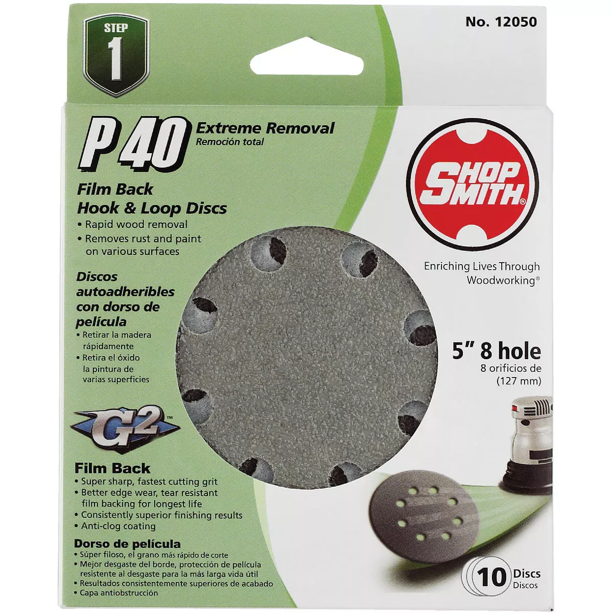 Gator Blade 5 In. 40-Grit 8-Hole Pattern Vented Sanding Disc with Hook & Loop Backing (10-Pack)
