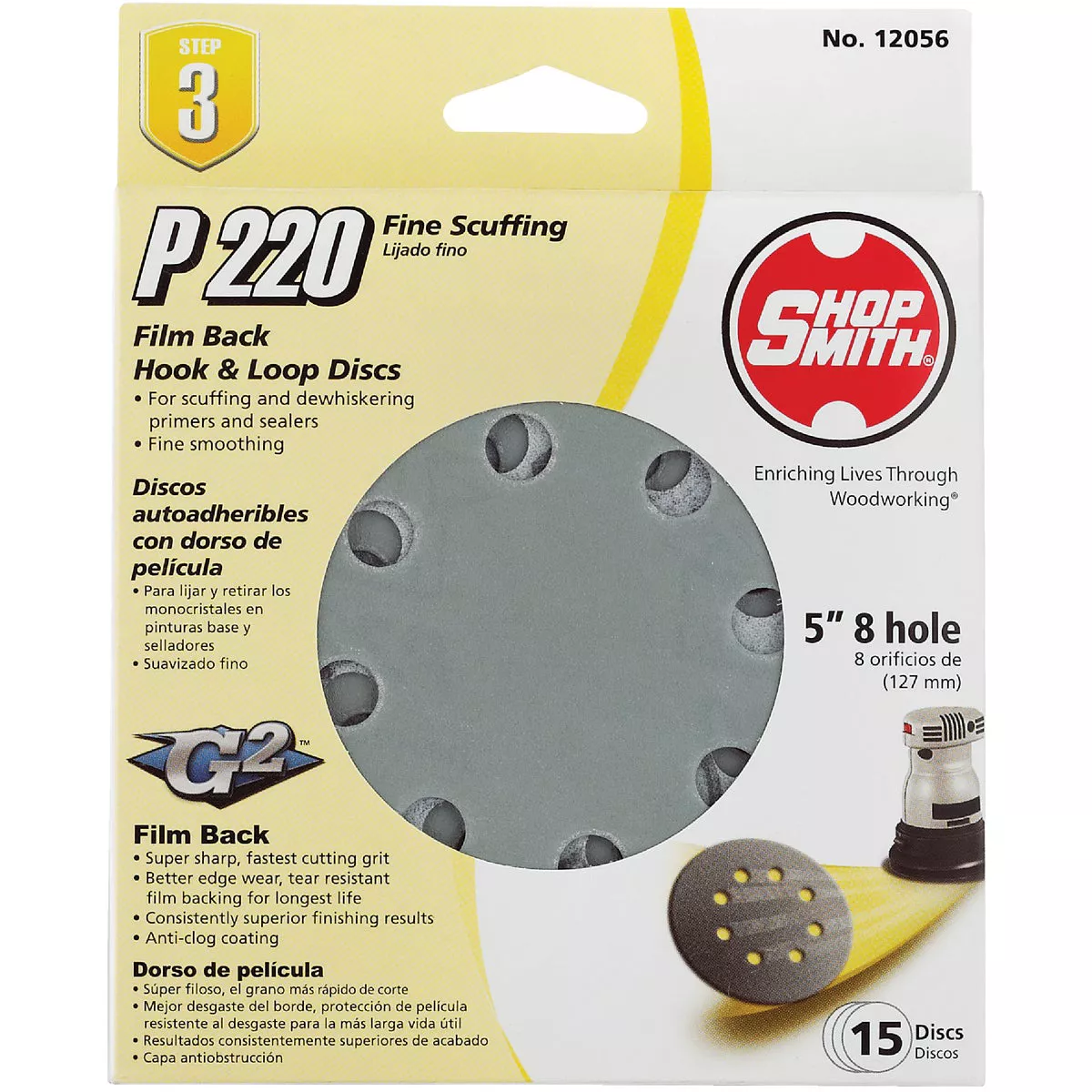Gator Blade 5 In. 220-Grit 8-Hole Pattern Vented Sanding Disc with Hook & Loop Backing (15-Pack)