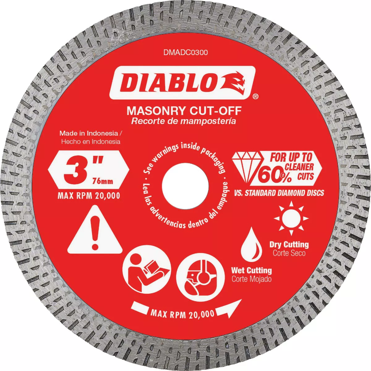 Diablo 3 In. Diamond Continuous Rim Cut-Off Disc for Masonry