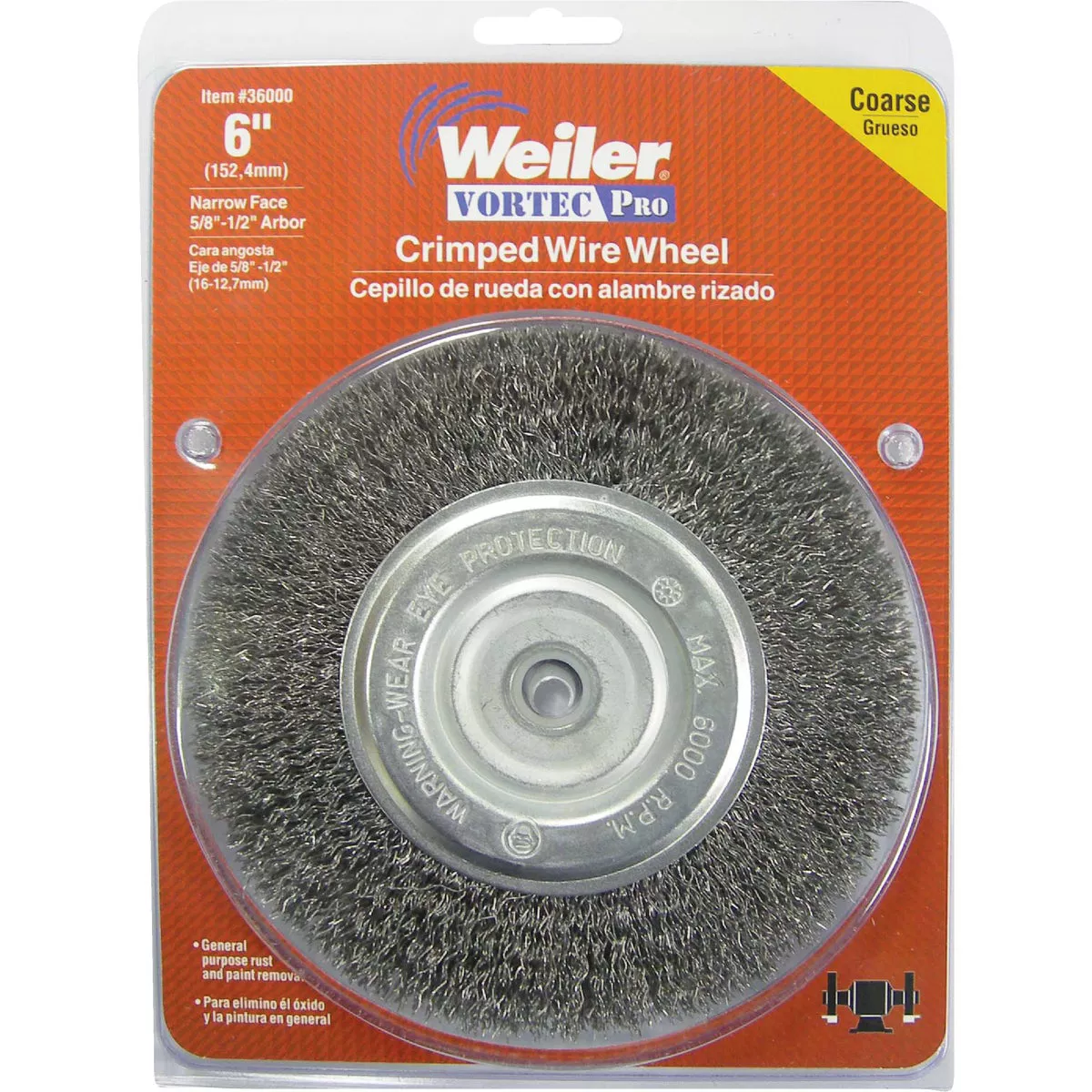 Weiler Vortec 6 In. Crimped, Coarse Bench Grinder Wire Wheel - photo 2