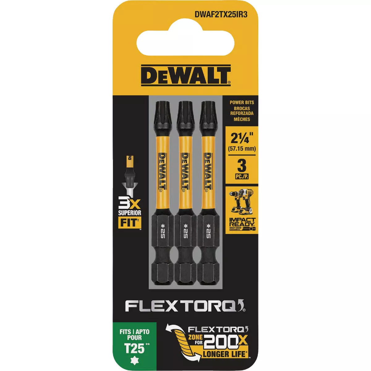 DEWALT FlexTorq 2 In. T25 TORX Impact Screwdriver Bit (3-Pack) - photo 2