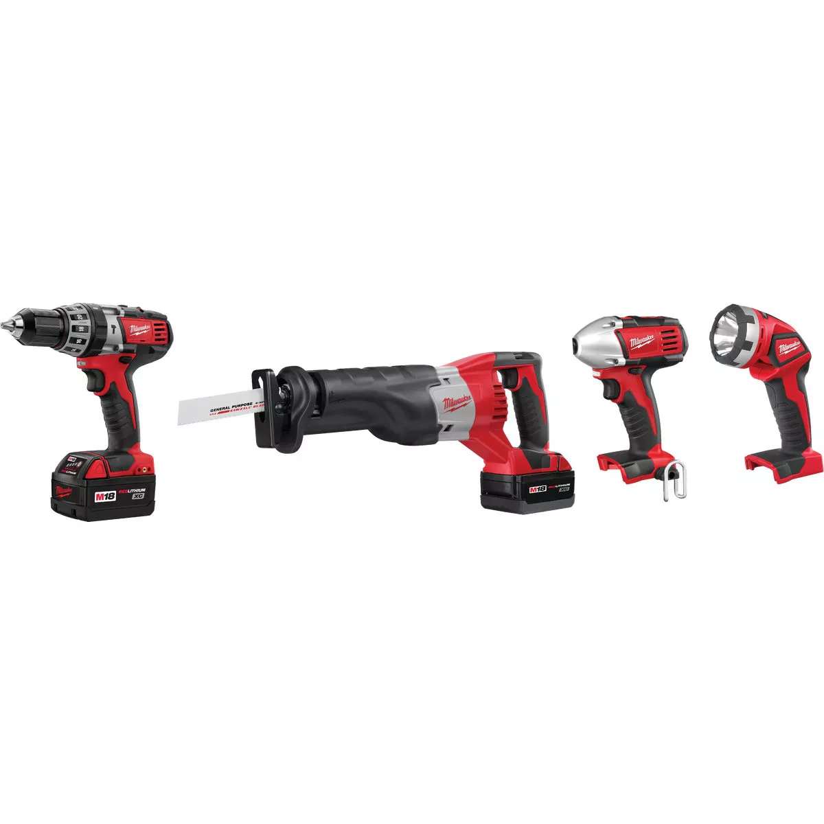 Milwaukee 4-Tool M18 Lithium-Ion Hammer Drill, Reciprocating Saw, Impact Driver & Work Light Cordless Tool Combo Kit - photo 2