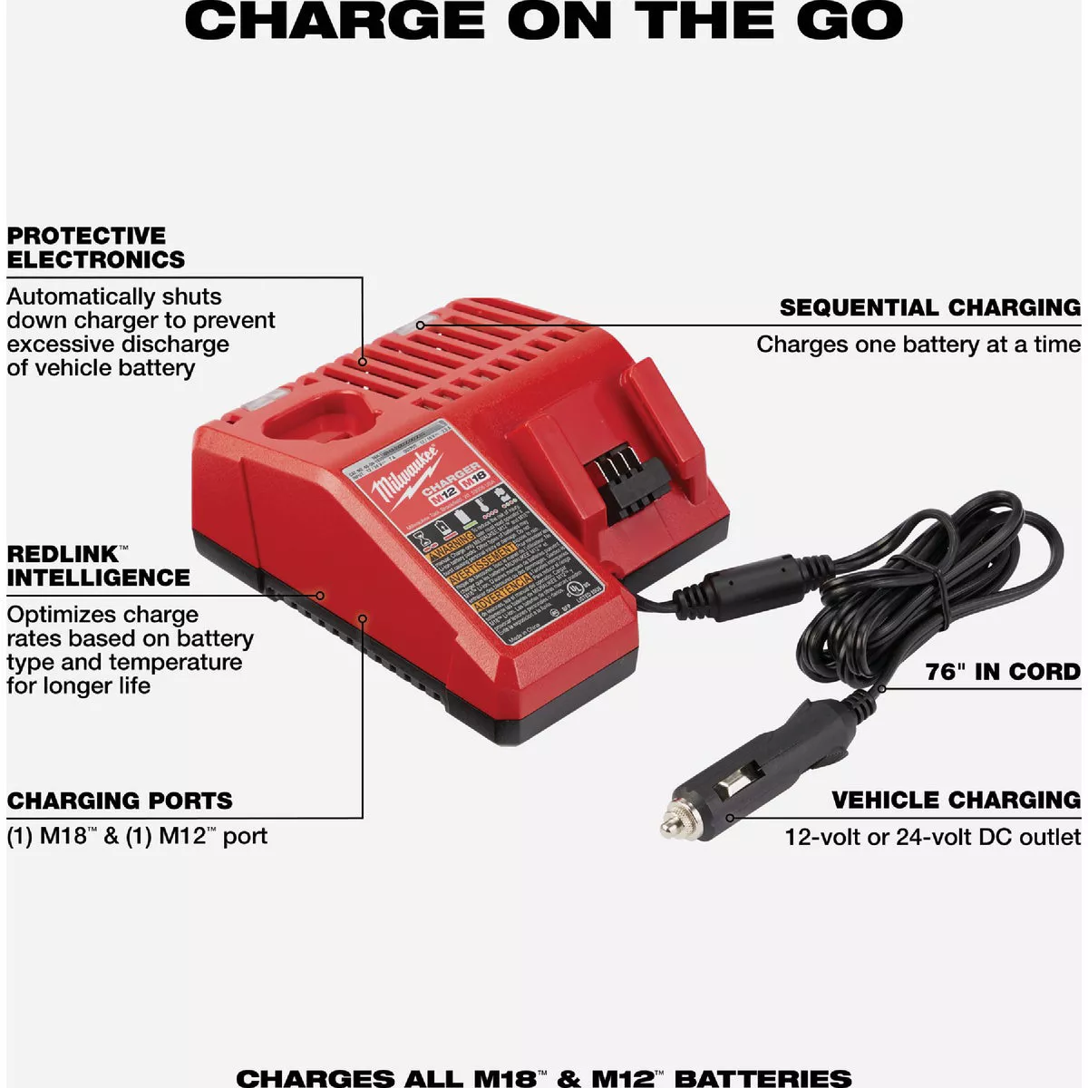 Milwaukee M12/M18 Lithium-Ion Multi-Voltage DC Vehicle Battery Charger - photo 3