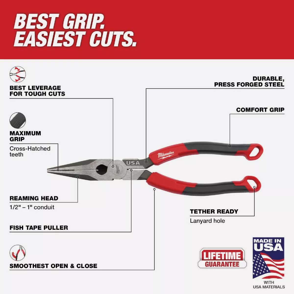 Milwaukee 8 In. Comfort Grip Long Nose Pliers (USA) - photo 3