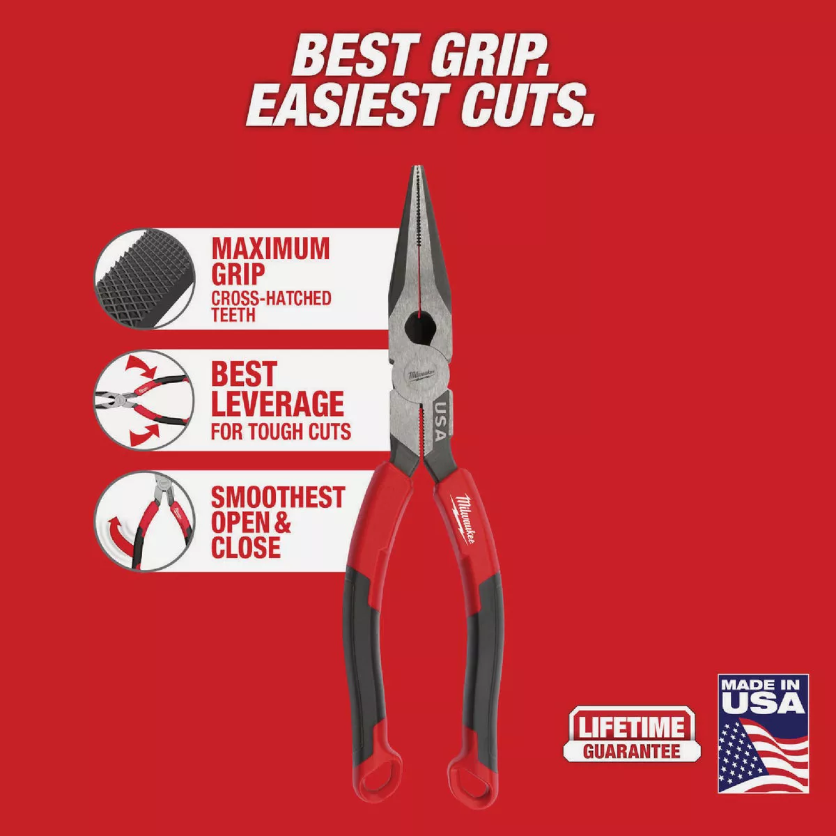 Milwaukee 8 In. Comfort Grip Long Nose Pliers (USA) - photo 2