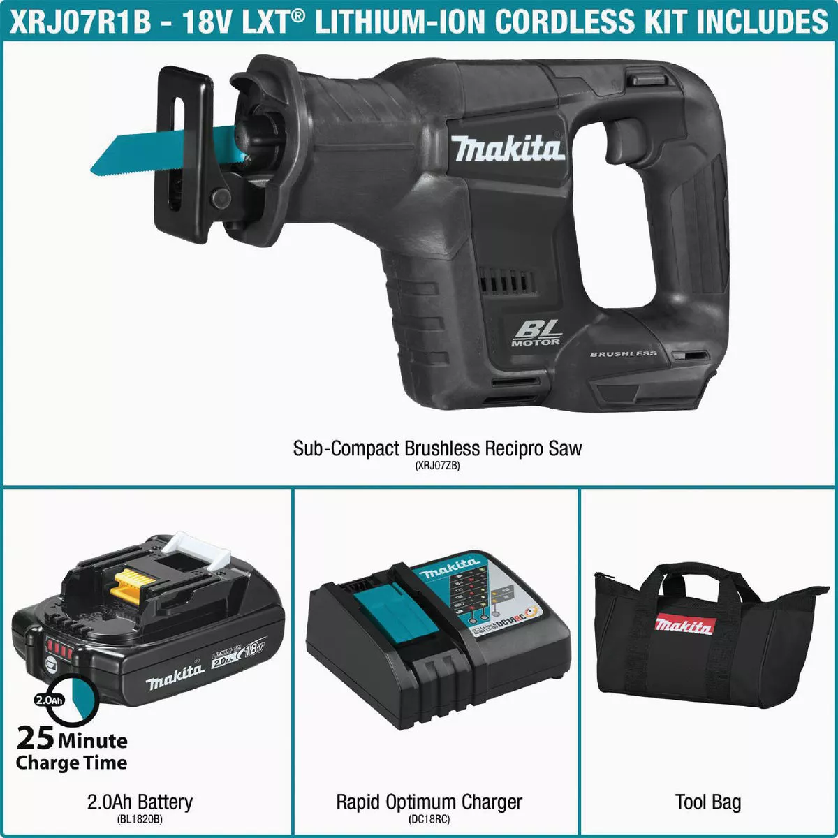 Makita 18V LXT Lithium-Ion Brushless Sub-Compact Cordless Reciprocating Saw Kit - photo 9