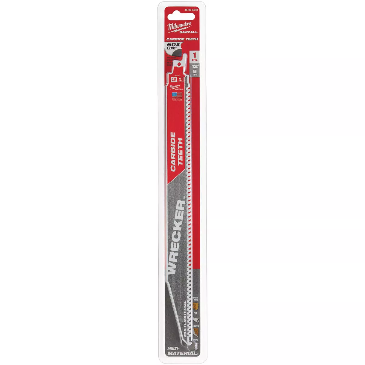 Milwaukee SAWZALL WRECKER 12 In. 6 TPI Carbide Multi-Material Reciprocating Saw Blade - photo 2