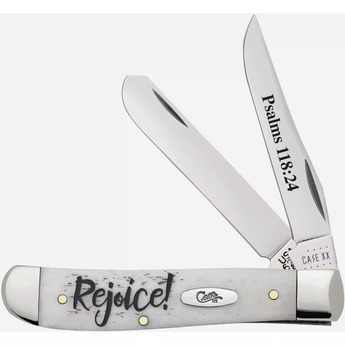 Case 2.7 In. Religious Natural Bone Smooth Mini Trapper Pocket Knife, Psalms 118:24