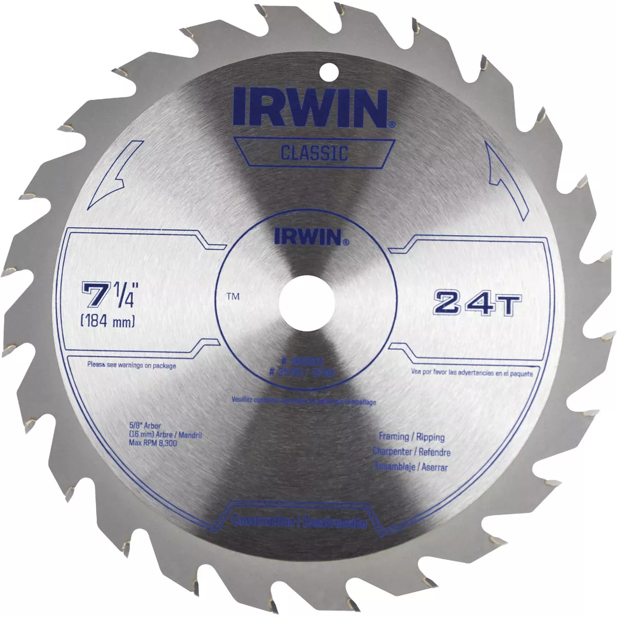 Irwin Classic Series 7-1/4 In. 24-Tooth Framing/Ripping Circular Saw Blade, Bulk