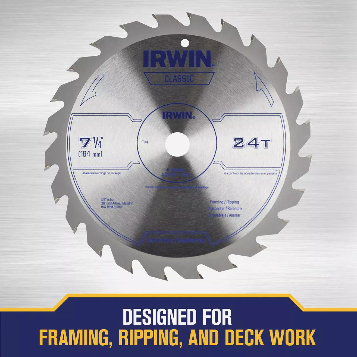 Irwin Classic Series 7-1/4 In. 24-Tooth Framing/Ripping Circular Saw Blade, Bulk - photo 3
