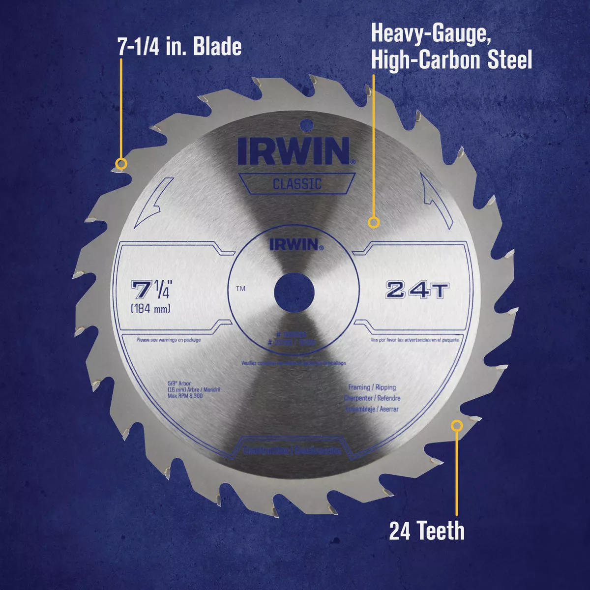 Irwin Classic Series 7-1/4 In. 24-Tooth Framing/Ripping Circular Saw Blade, Bulk - photo 2