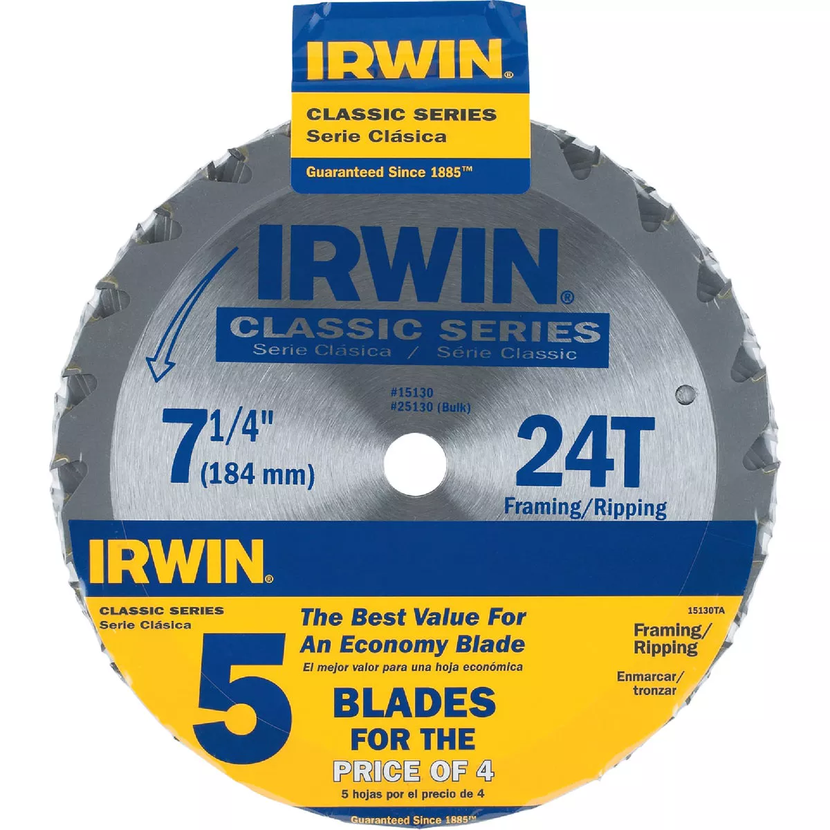 Irwin Classic Series 7-1/4 In. 24-Tooth Framing/Ripping Circular Saw Blade - photo 2