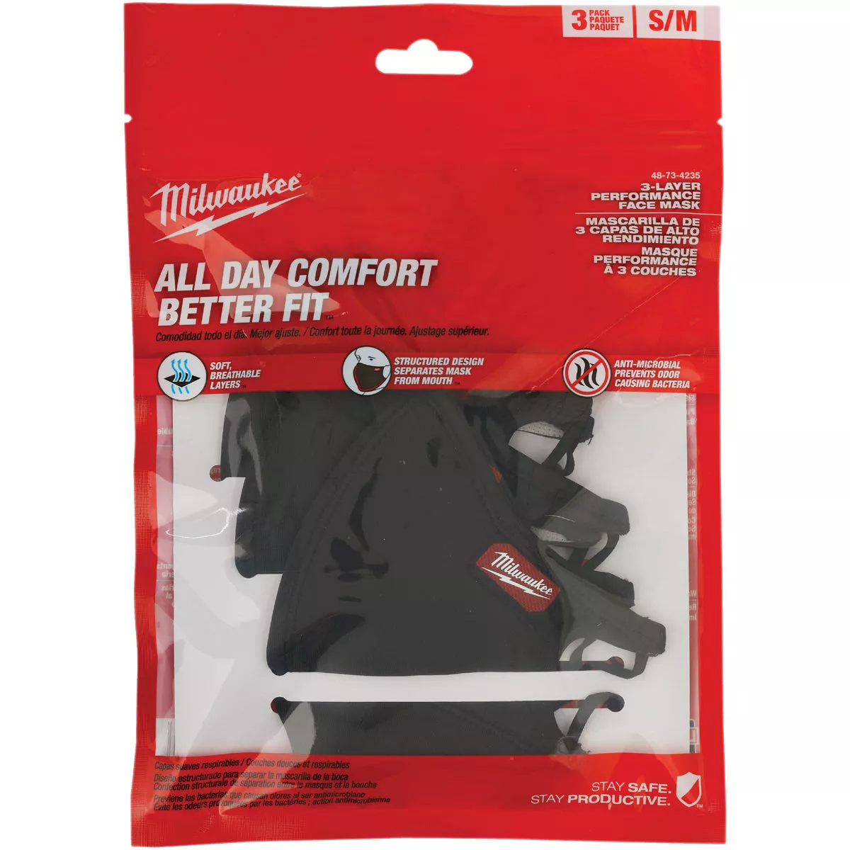 Milwaukee S/M 3-Layer Washable Performance Dust & Face Mask (3-Pack) - photo 2