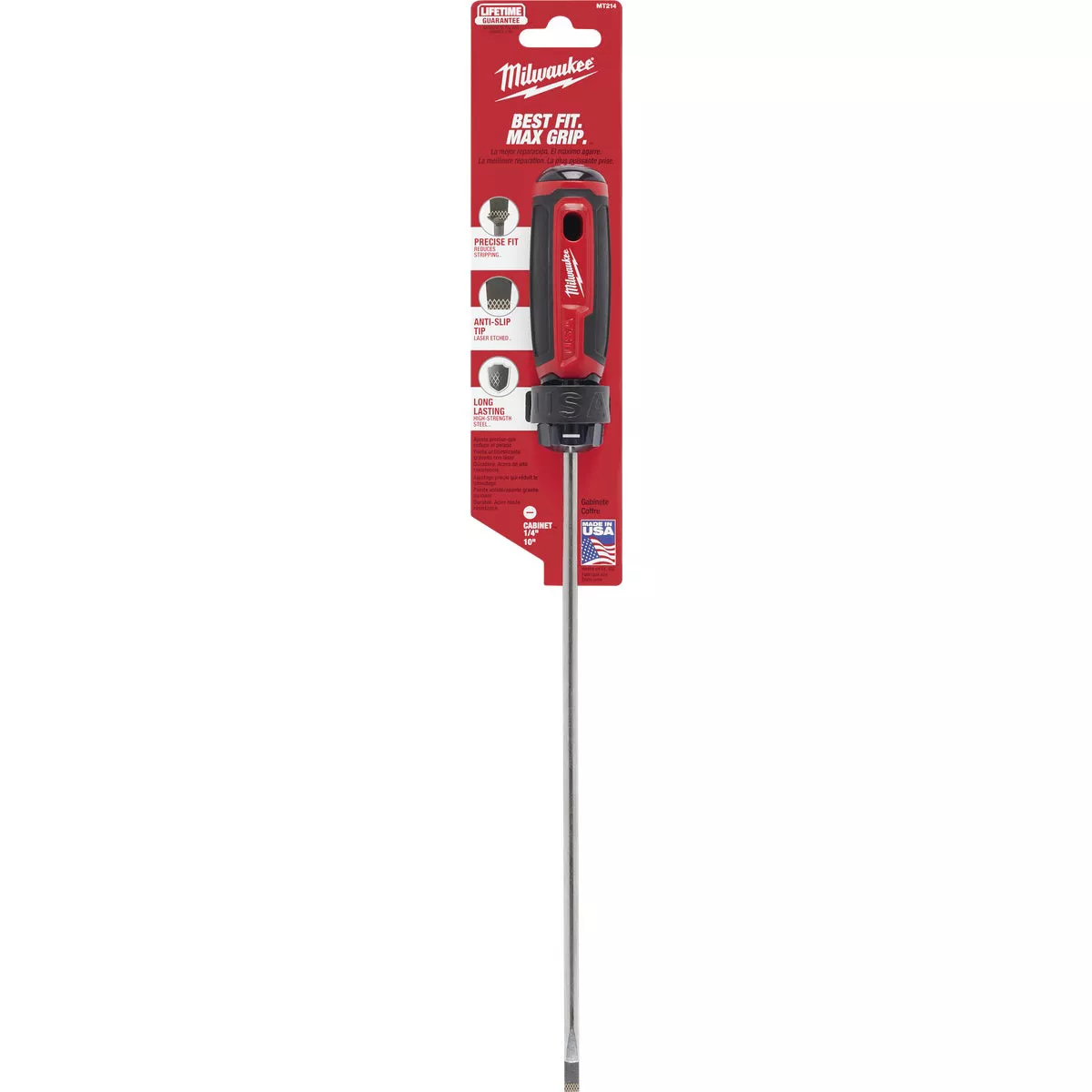 Milwaukee 1/4 In. x 10 In. Cushion Grip Cabinet Tip Slotted Screwdriver (USA) - photo 2