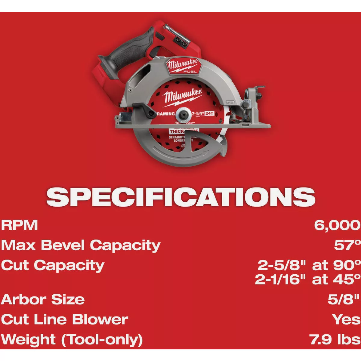 Milwaukee M18 FUEL Brushless 7-1/4 In. Cordless Circular Saw (Tool Only) - photo 7