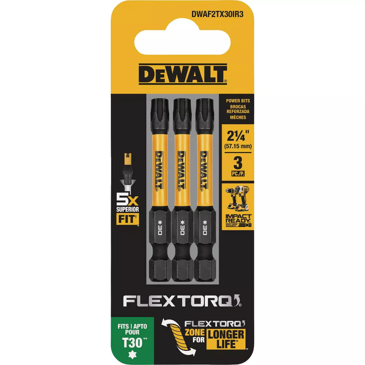 DEWALT FlexTorq 2 In. T30 TORX Impact Screwdriver Bit (3-Pack) - photo 2
