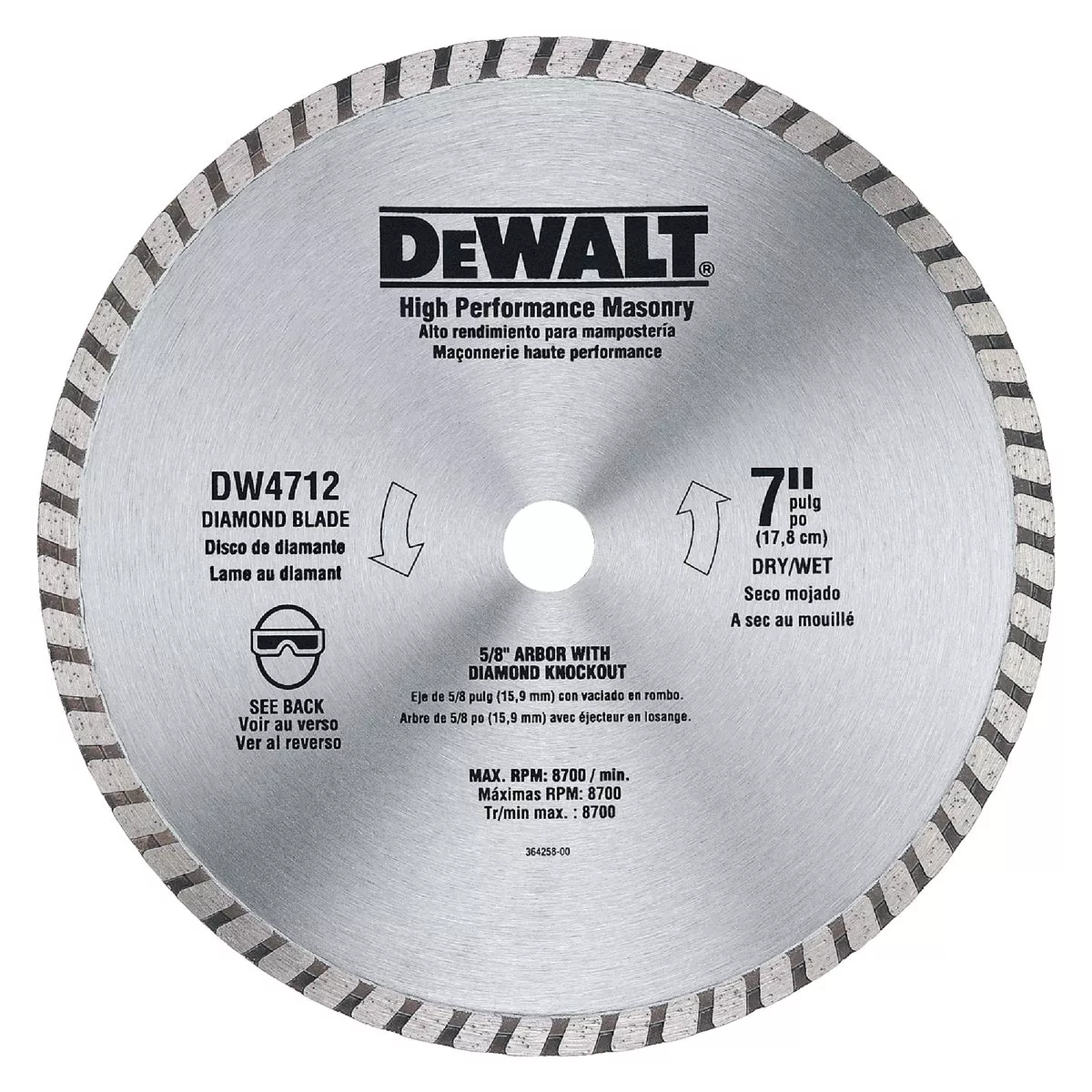 DEWALT High Performance 7 In. Turbo Rim Dry/Wet Cut Diamond Blade, Bulk ...