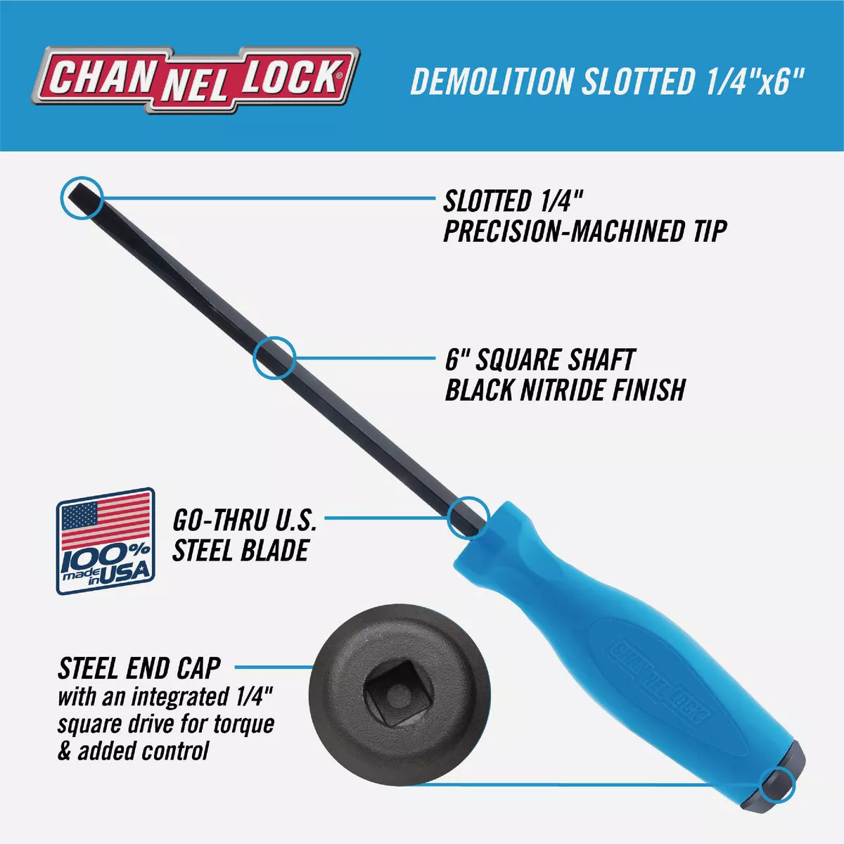 Channellock 1/4 In. x 6 In. Demolition Slotted Screwdriver - photo 3