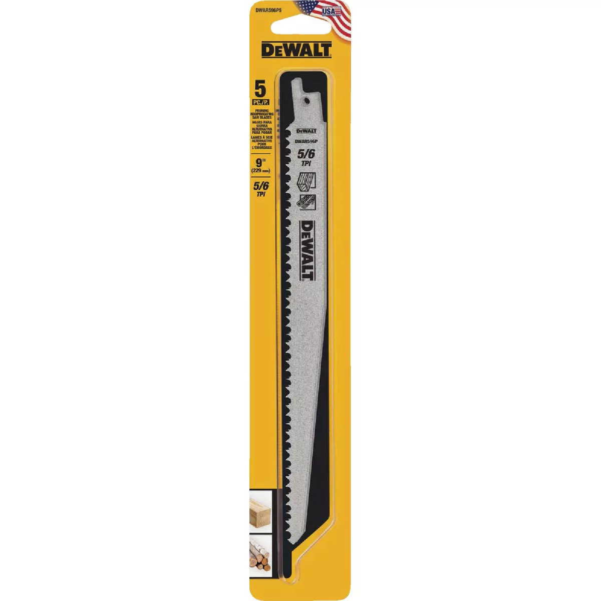 DEWALT 9 In. 6 TPI Bi-Metal Pruning Reciprocating Saw Blade (5-Pack) - photo 2