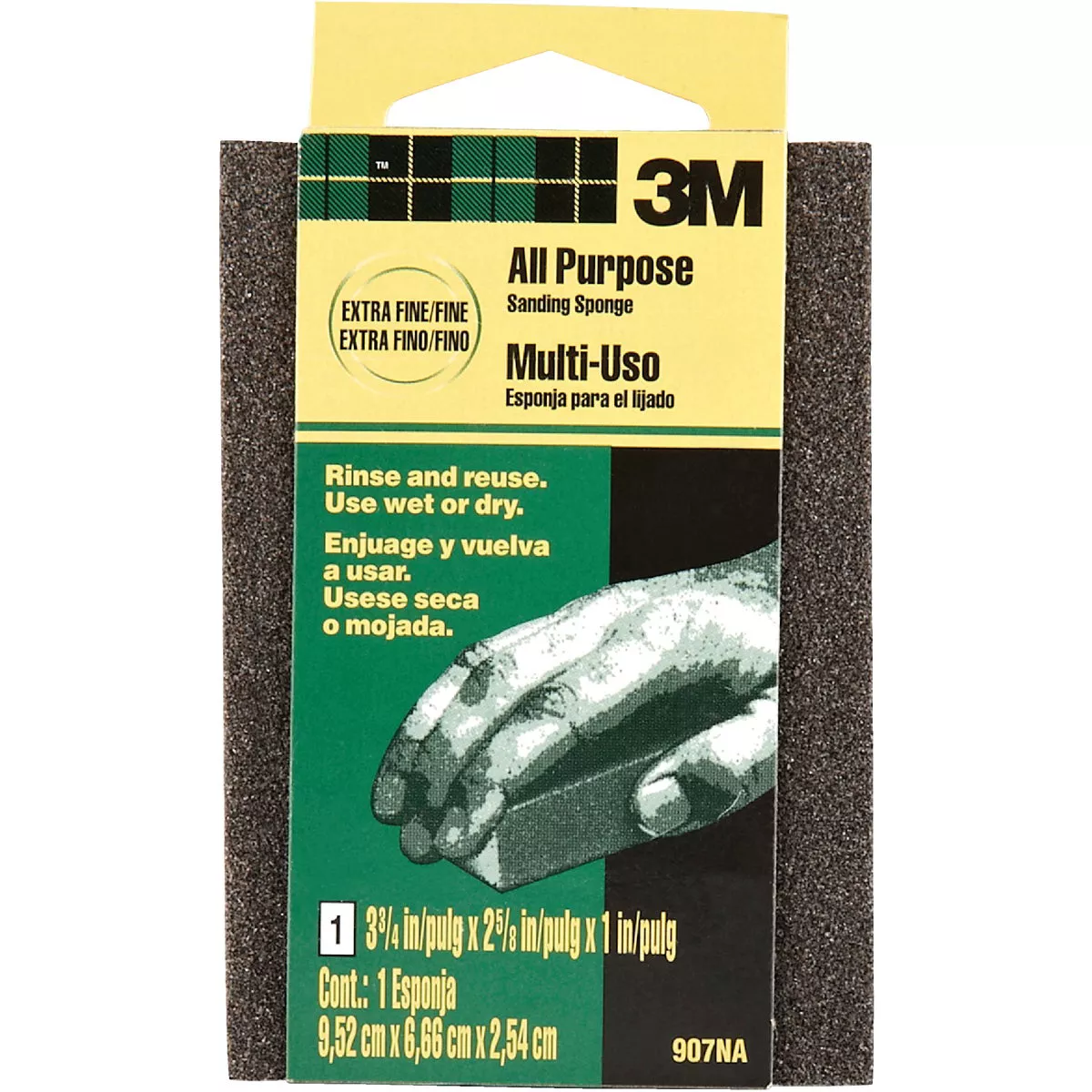 3M 2-5/8 In. x 3-3/4 In. x 1 In. Dual Grit Sanding Sponge, Extra Fine/Fine - photo 2