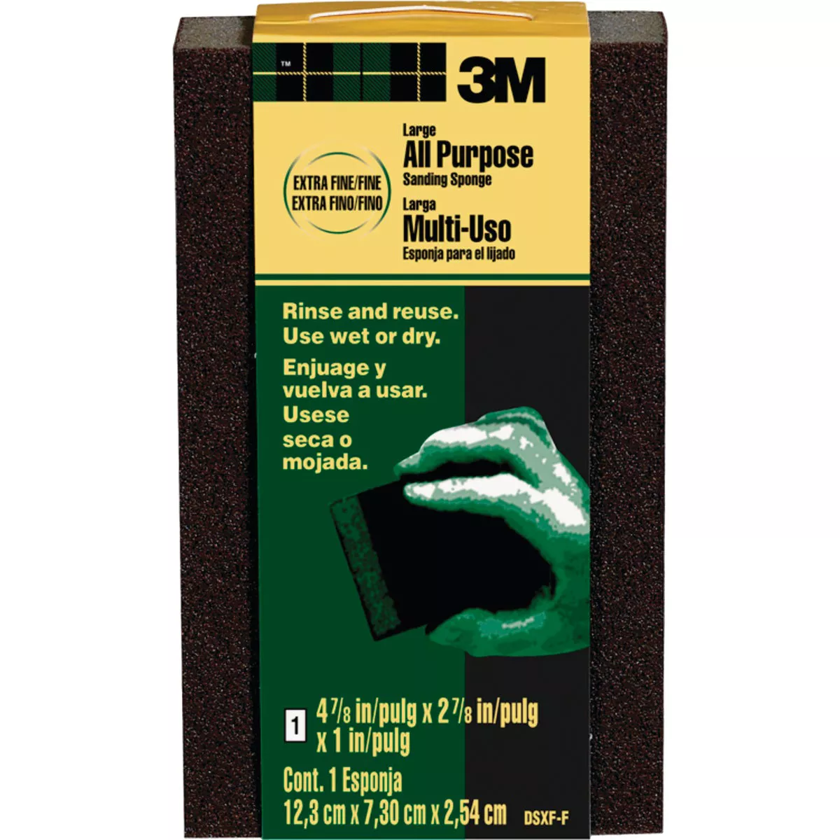 3M 2-7/8 In. x 4-7/8 In. x 1 In. Large Area Sanding Sponge, Extra Fine/Fine