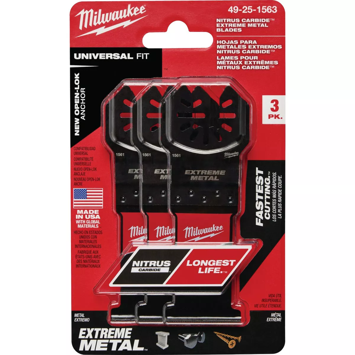 Milwaukee NITRUS CARBIDE 1-3/8 In. Extreme Metal Universal Fit OPEN-LOK Oscillating Blade (3-Pack) - photo 2