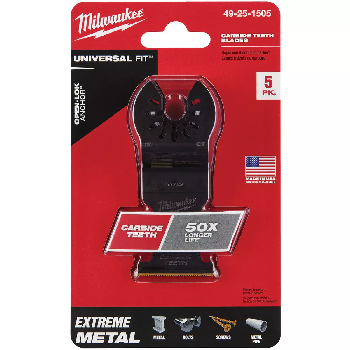 Milwaukee OPEN-LOK 1-3/8 In. Titanium Enhanced Carbide Metal Cutting Oscillating Blade (5-Pack) - photo 2