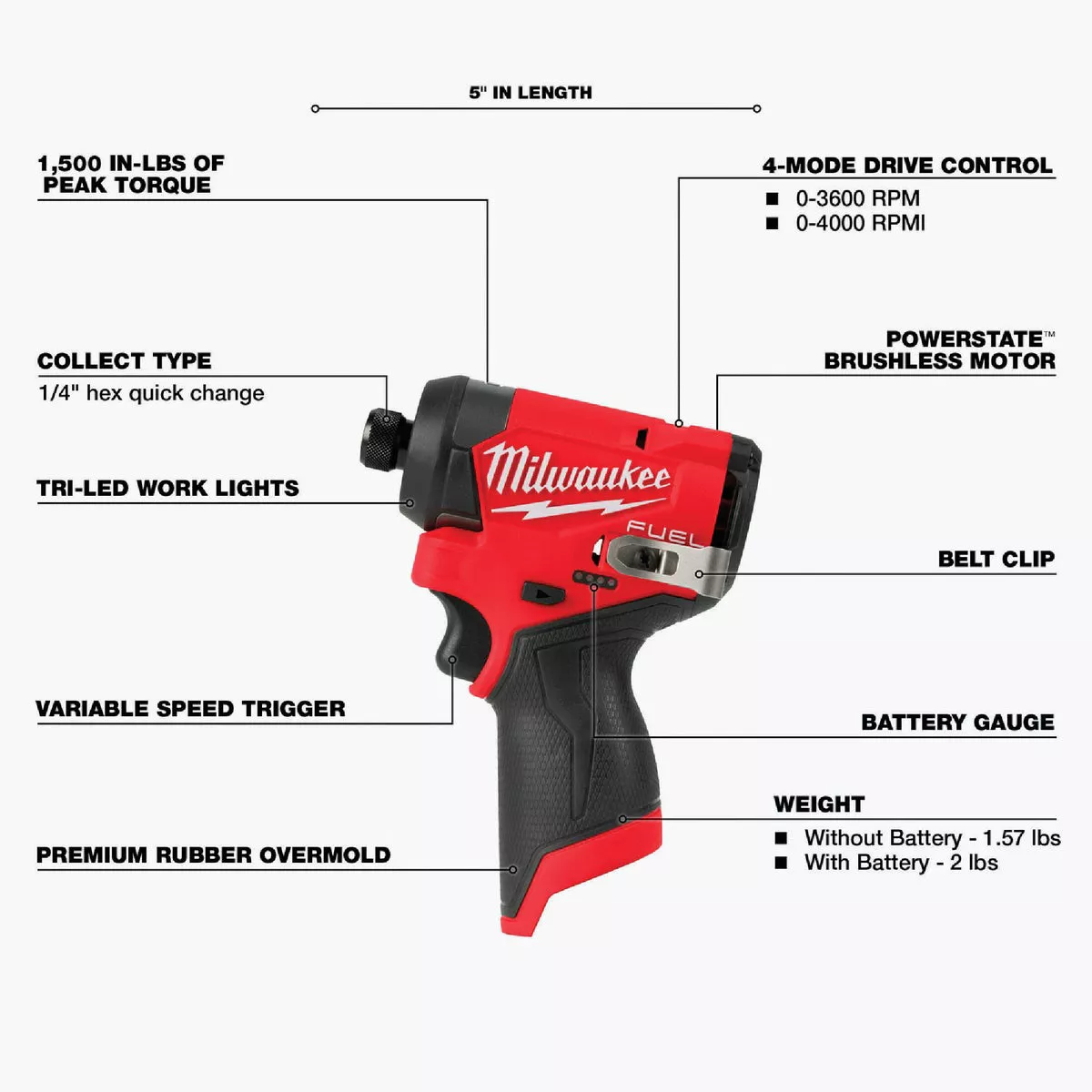 Milwaukee M12 FUEL Brushless 1/4 In. Hex Subcompact Cordless Impact Driver (Tool Only) - photo 4