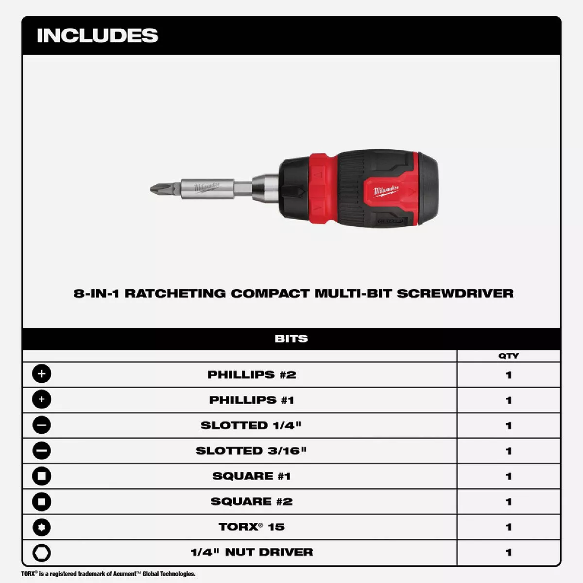 Milwaukee 8-in-1 Ratcheting Compact Multi-Bit Driver - photo 2