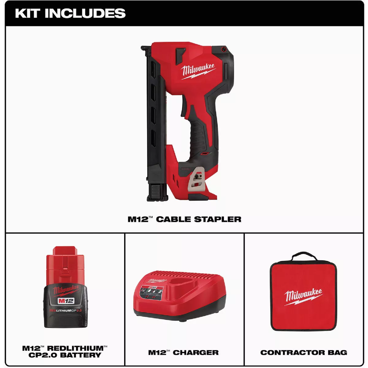 Milwaukee M12 1 In. Cordless Cable Stapler Kit with 2.0 Ah Battery & Charger - photo 3