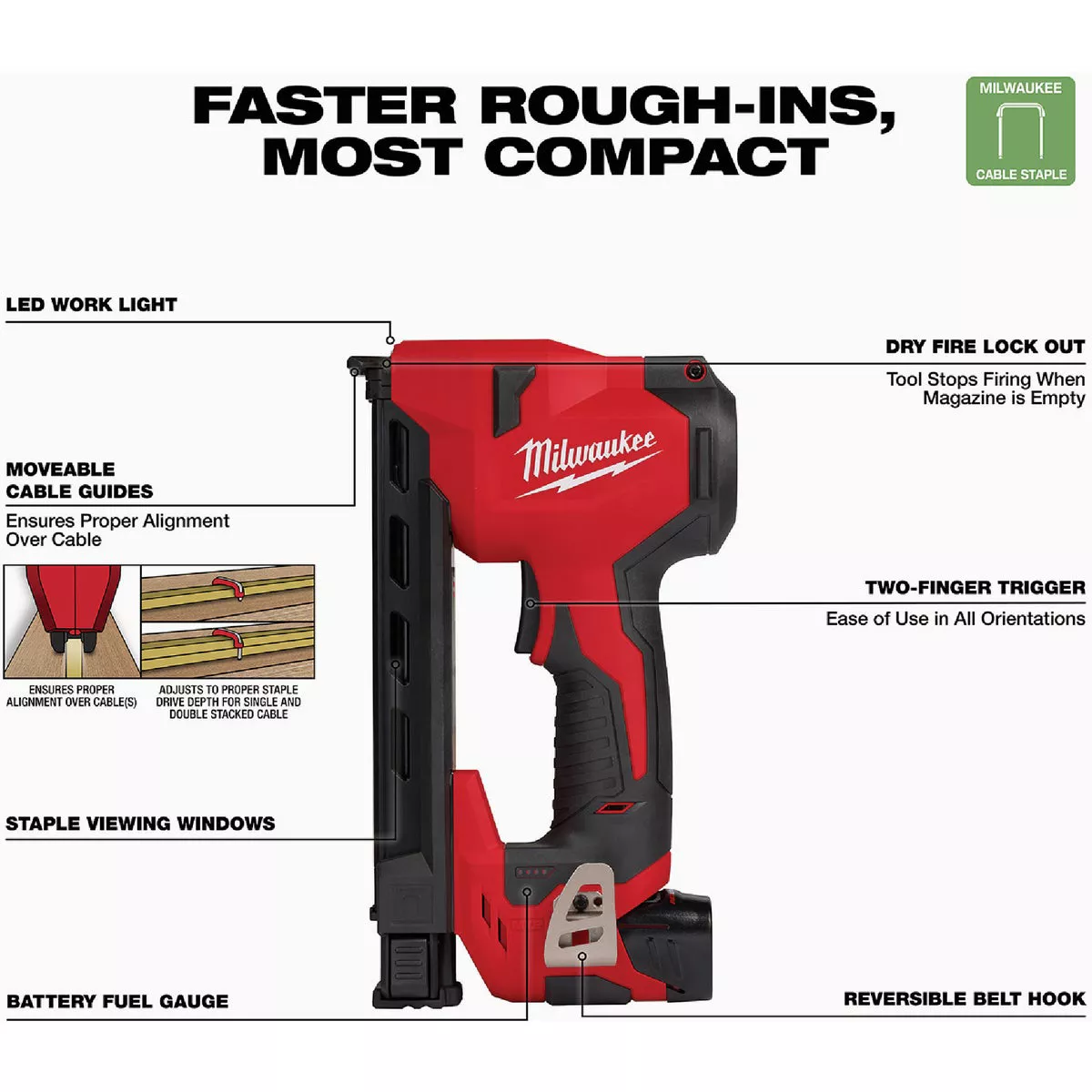 Milwaukee M12 1 In. Cordless Cable Stapler Kit with 2.0 Ah Battery & Charger - photo 4
