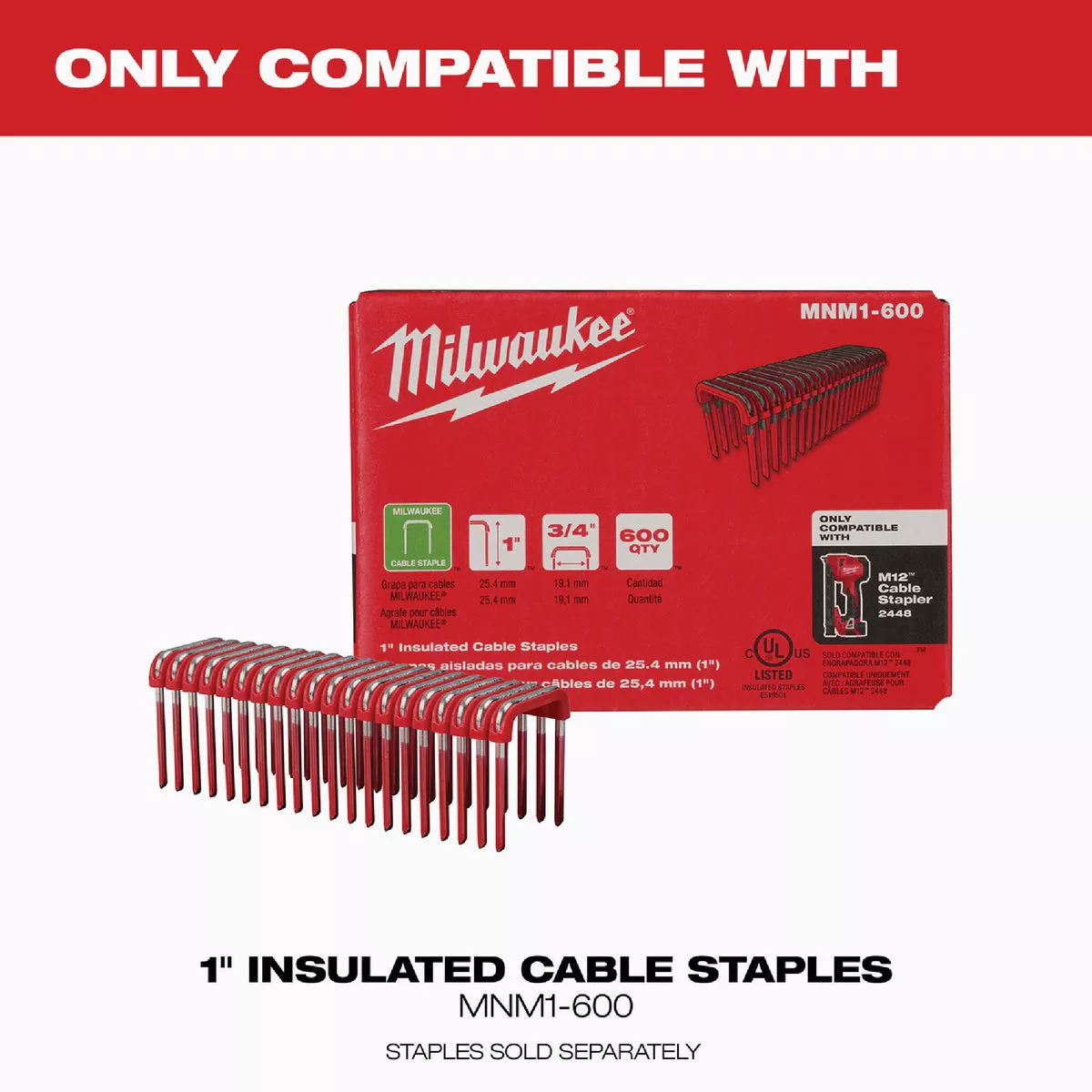 Milwaukee M12 1 In. Cordless Cable Stapler Kit with 2.0 Ah Battery & Charger - photo 5