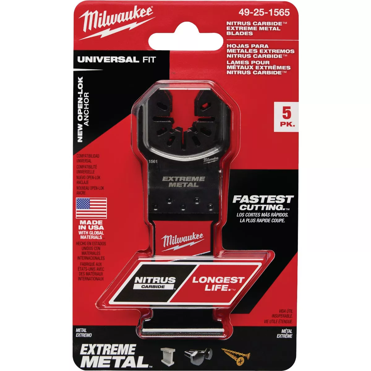 Milwaukee NITRUS CARBIDE 1-3/8 In. Extreme Metal Universal Fit OPEN-LOK Oscillating Blade (5-Pack) - photo 2