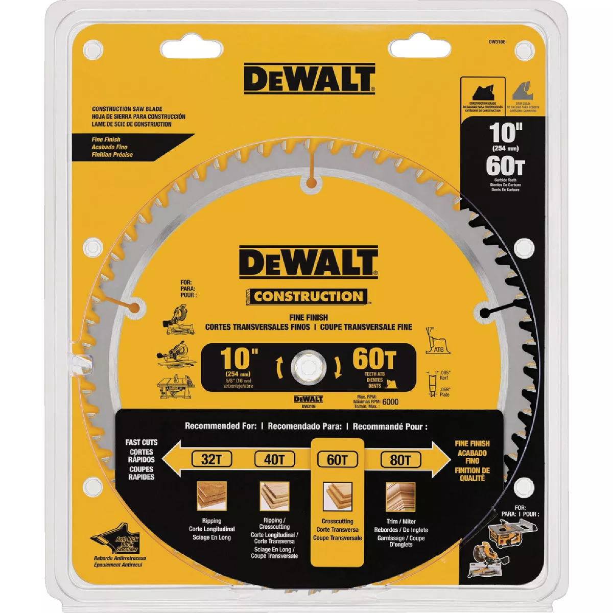 DEWALT 10 In. 60-Tooth Construction Circular Saw Blade - photo 2