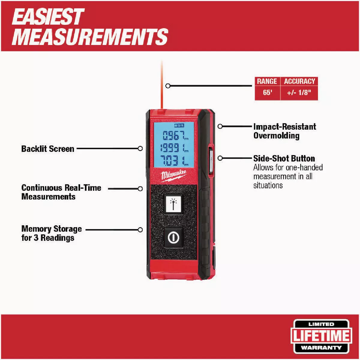 Milwaukee 65 Ft. Backlit Screen Laser Distance Meter - photo 2