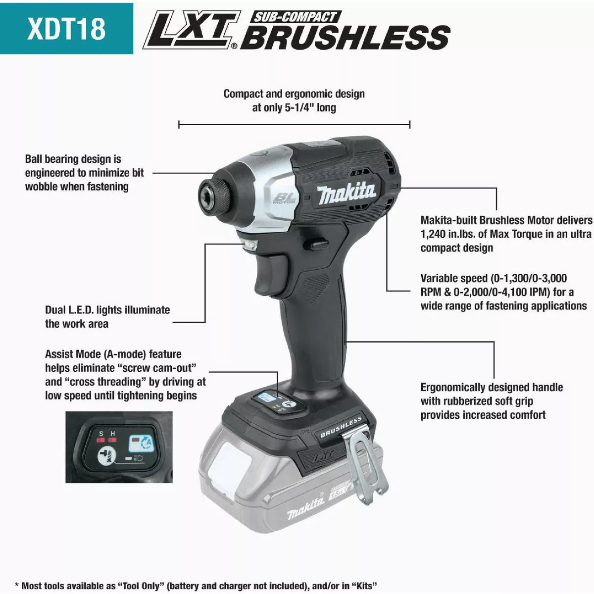 Makita 18V LXT Lithium-Ion Brushless 1/4 In. Hex Sub-Compact Cordless Impact Driver (Tool Only) - photo 2