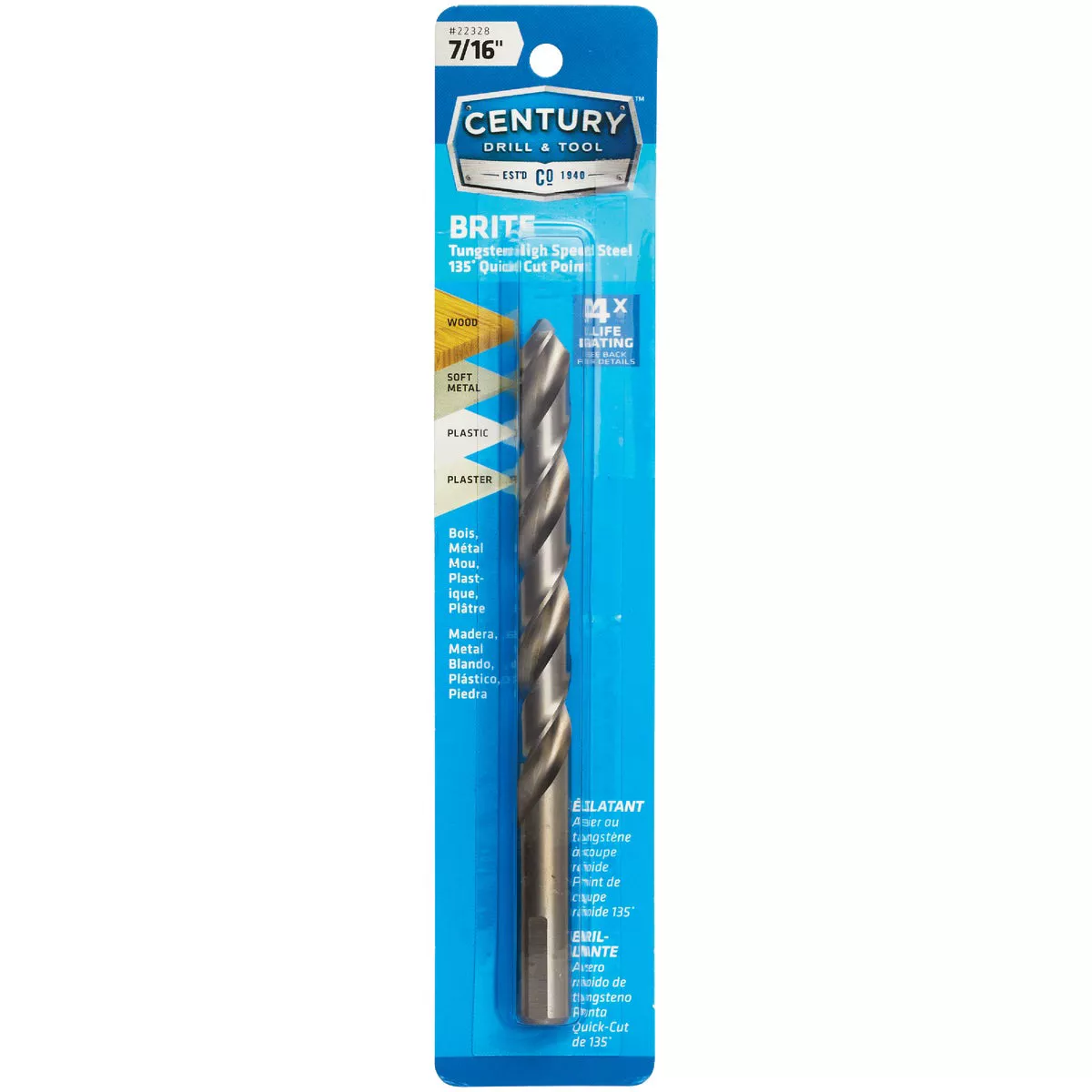 Century Drill & Tool 7/16 In. Tungsten High Speed Steel Quick-Cut Point Brite Drill Bit