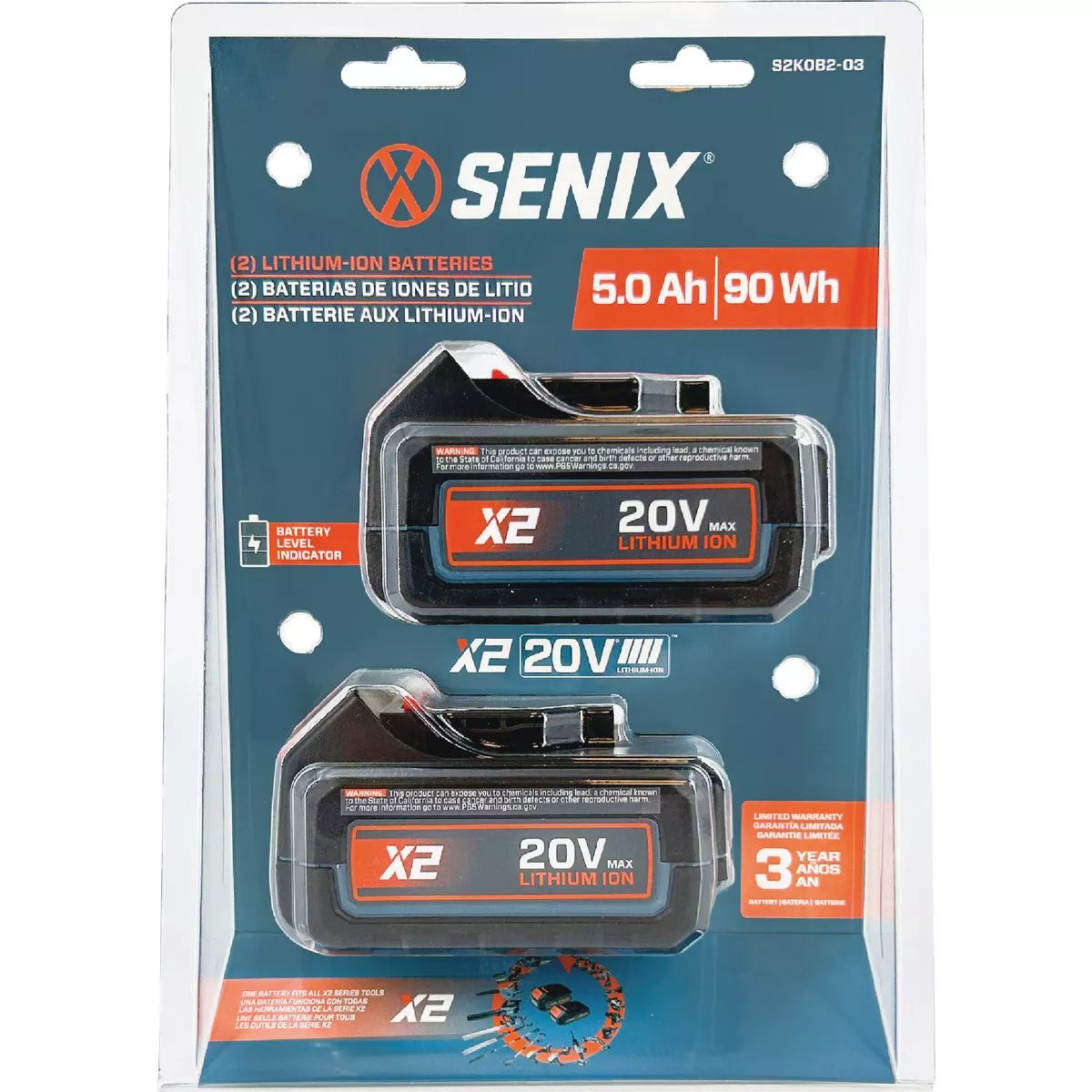Senix X2 20 Volt Max Lithium-Ion 5.0 Ah Battery Pack (2-Pack) - photo 2