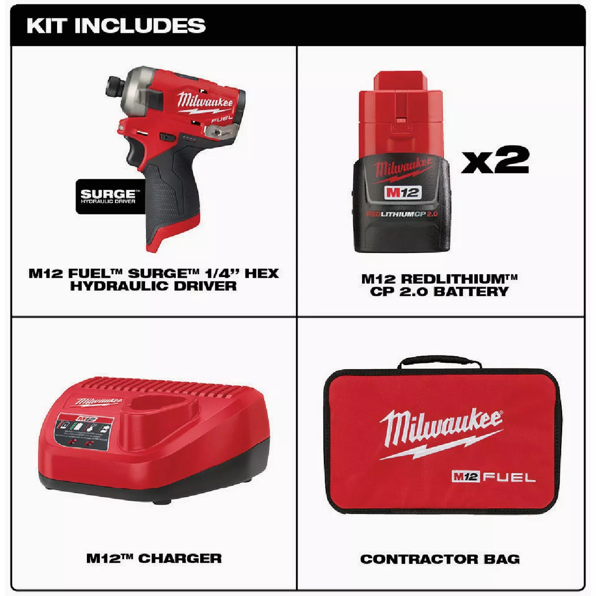 Milwaukee M12 FUEL SURGE Brushless 1/4 In. Hex Hydraulic Cordless Impact Driver Kit with (2) 2.0 Ah Batteries & Charger - photo 2